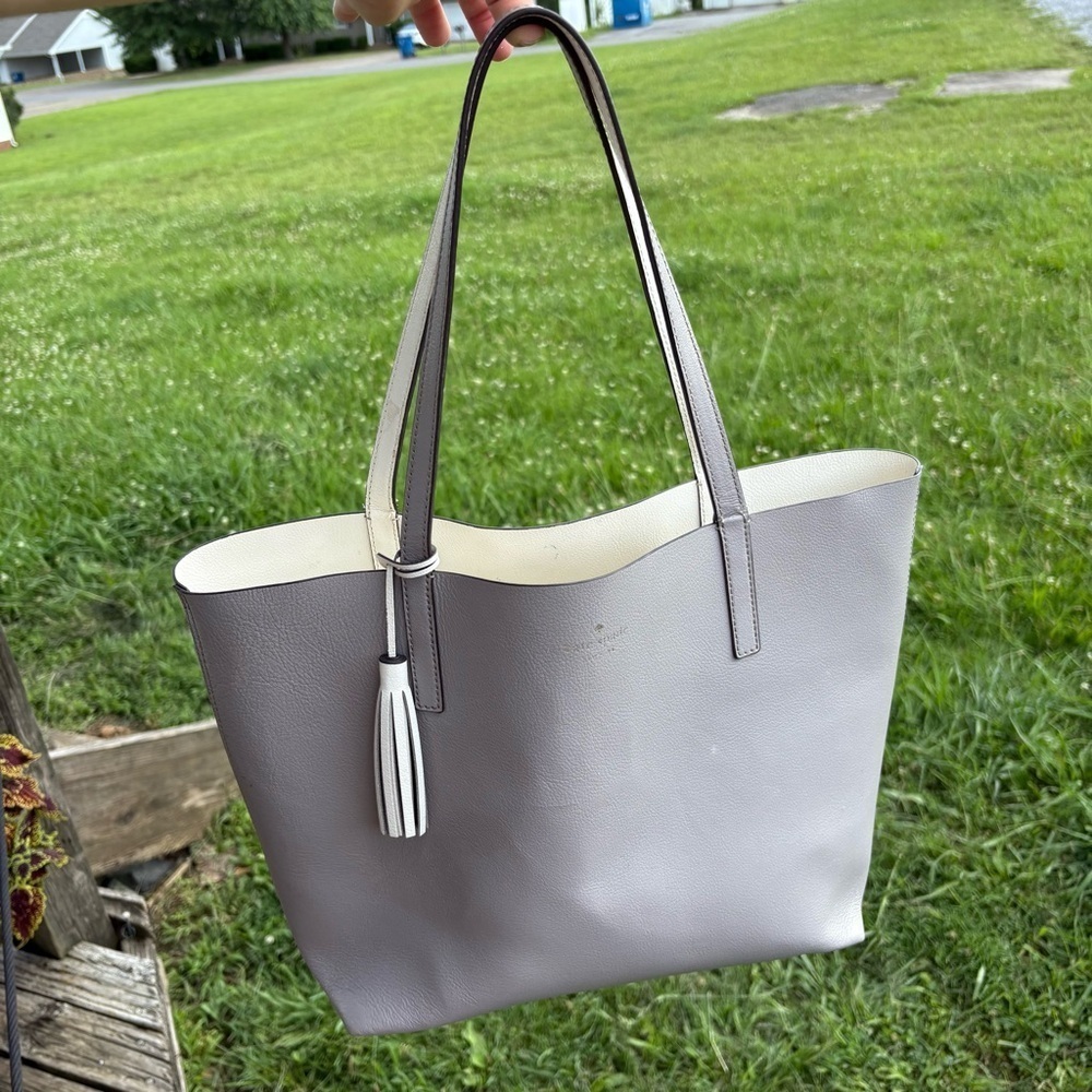 Kate Spade New York Leather Tote Bag with Tassel – Gray - Picture 14 of 15